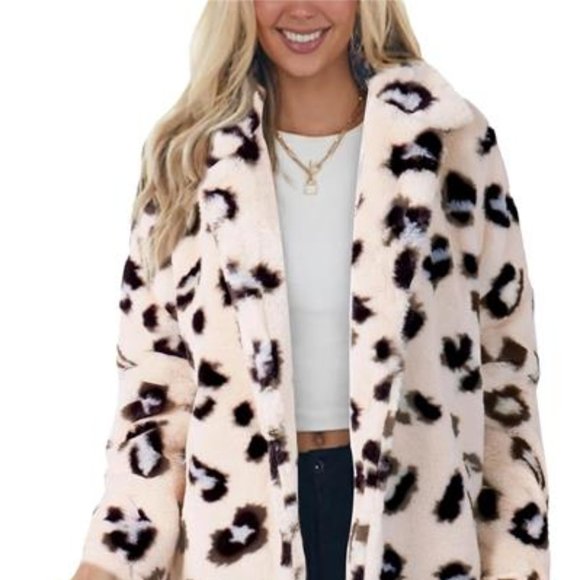 Faux Fur Jacket For Women/ Winter Leopard Coats/ Loose Fur Coat with Pockets - Picture 5 of 5